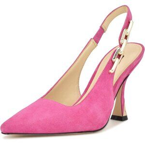 Nine West Womens Fuschia Faux Leather Closed Pointed Toe Sling Back Veroni Pump